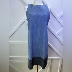 Alice + Olivia Chambray Denim Shift Dress Colorblock Sleeveless Mod Minimalist L
